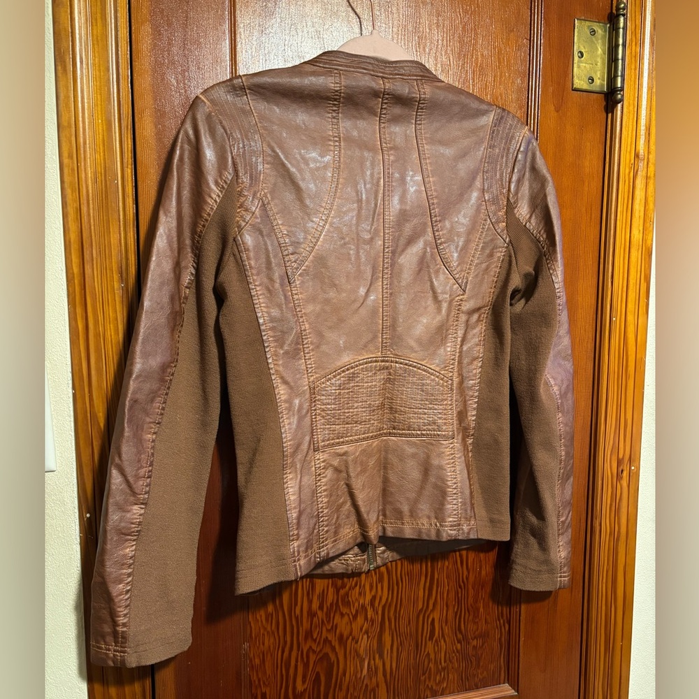 SEBBY Brown Faux Leather Moto Jacket Womens Size Small - Picture 6 of 7